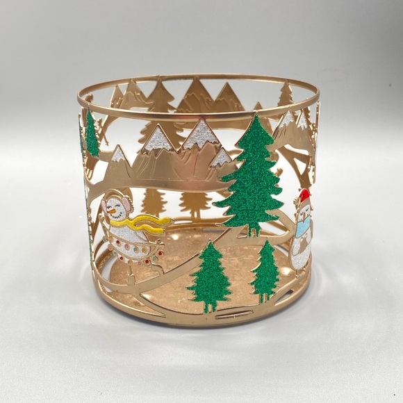 Bath & Body Works Fun And Colorful Frolicking Snowmen THREE WICK CANDLE Holder - Picture 2 of 8